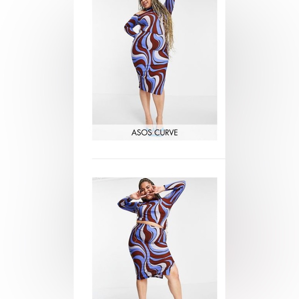 ASOS DESIGN curve coordinating midi skirt in swirl + matching top.